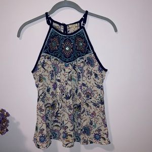 Embroidered floral halter top
